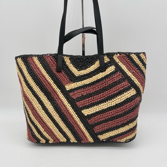 Ulla Johnson Lali Large Striped Raffia Tote Bag Black Tan - Picture 4 of 15